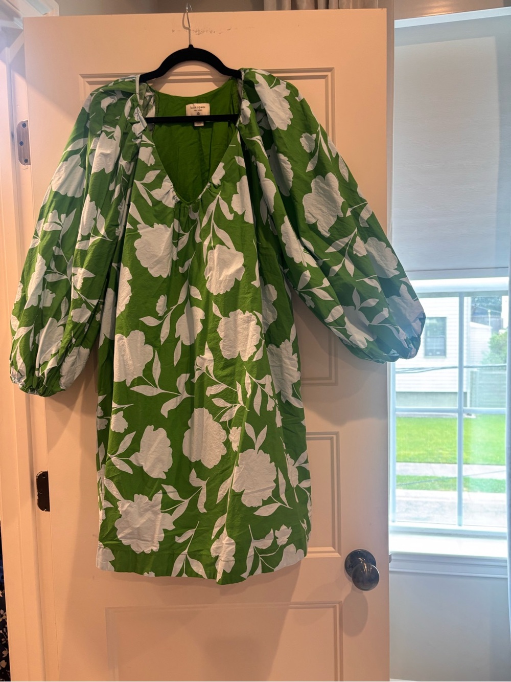 Kate Spade for Target Green Floral Puff-Sleeve Dress with White Blooms